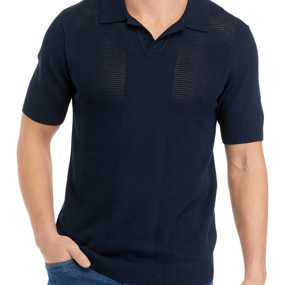 NWT Truth By Republic Men's Short Sleeve Pointelle Polo Sweater-Night Life-L